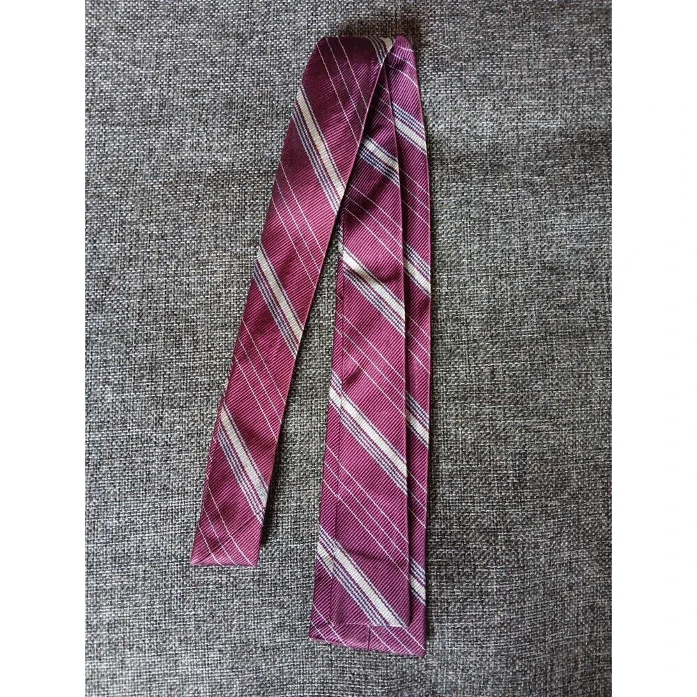 Tie 70s 80s 90s Y2K Youth Purple Beige Stripe Skinny 2.25 Wide 48 Long